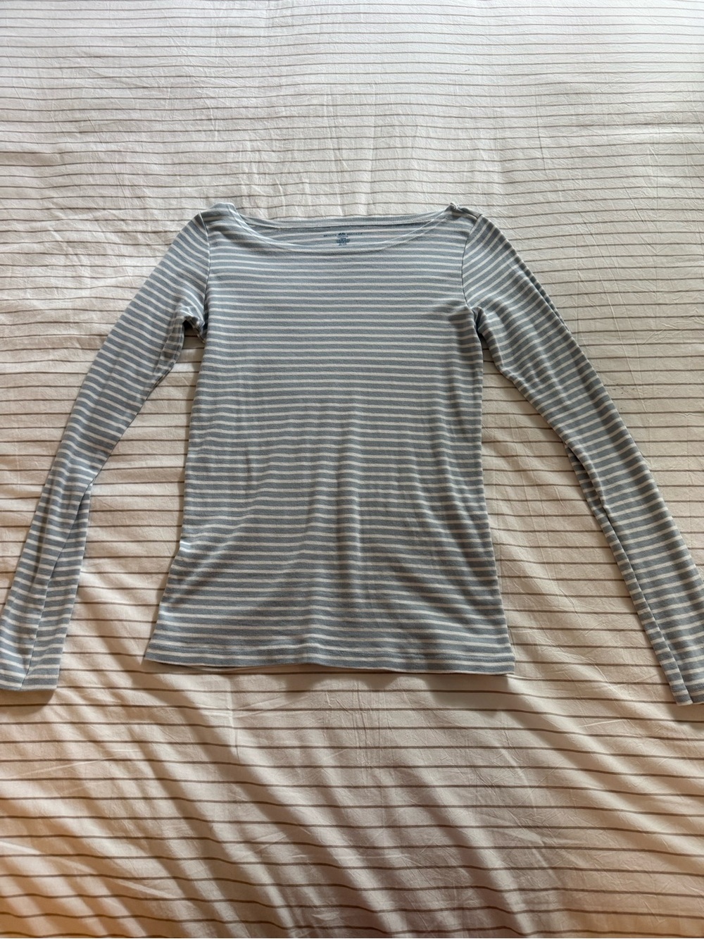 Brandy Melville Gray and White Striped Boatneck Long-Sleeve Top